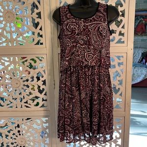 Ann Taylor Loft- super cute layered  dress. Black and purple paisley print.
